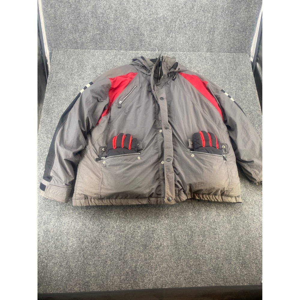 St. John's Bay Puffer Ski Jacket Hooded Mens 2XL Gray Red Racing Stripe Coat